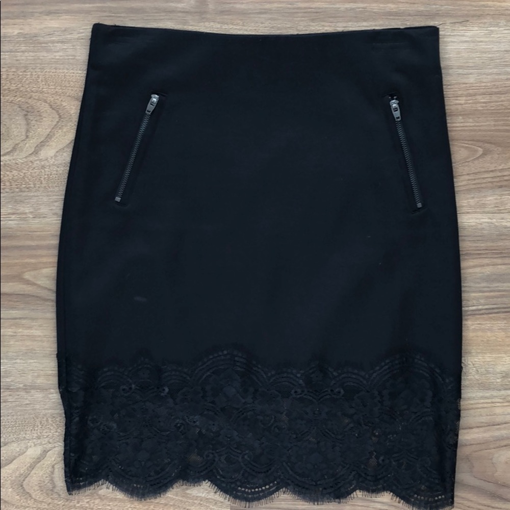 Black Skirt with Decorative Zipper on side w/ Lace